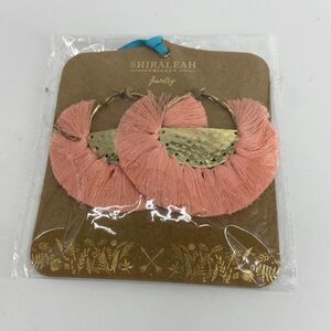 Anthropologie Shiraleah Anya Peach Gold Fan Tassel Hoop Earrings New